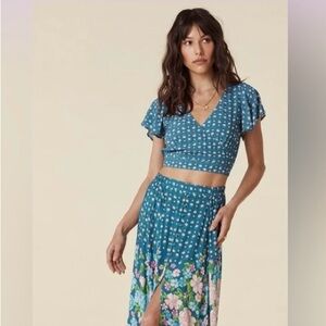 Spell Teal and Pink Floral Wrap Blouse